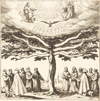 Nejsvětější Trojice na Stromě života, uctívaná františkány od Jacques Callot