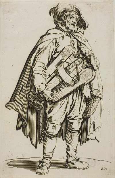 Hurdy-Gurdy Player, deska dva z The Beggars od Jacques Callot