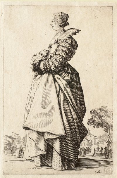 Dáma z profilu s rukama v rukávníku od Jacques Callot