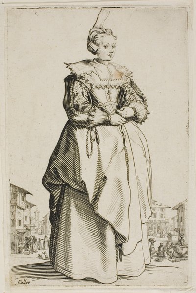Dáma s malou zvednutou čepičkou, talíř 1 z La Noblesse od Jacques Callot