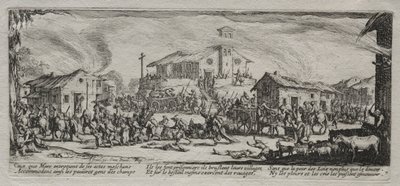 The Large Miseries of War: Drancování a vypalování vesnice, 1633. od Jacques Callot