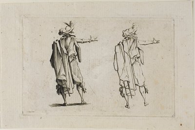 Muž viděný zezadu, pravá paže vztyčená, z The Caprices od Jacques Callot