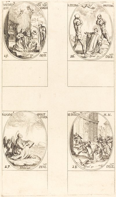 Narození Páně, svatý Štěpán, svatý Jan, svatá neviňátka. od Jacques Callot