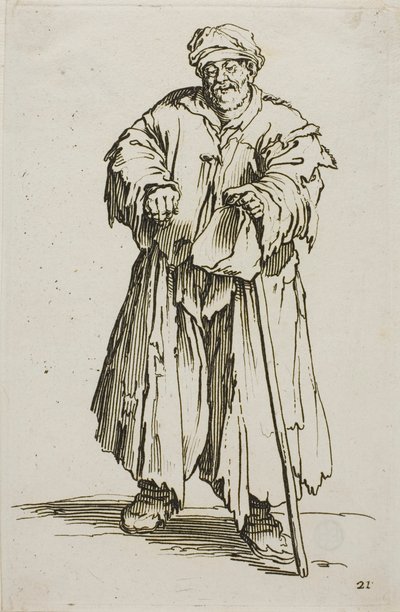 Obézní žebrák se sklopenýma očima, deska 21 z The Beggars od Jacques Callot