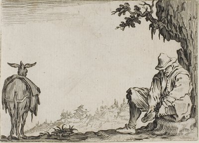 Rolník si sundává boty z The Caprices od Jacques Callot