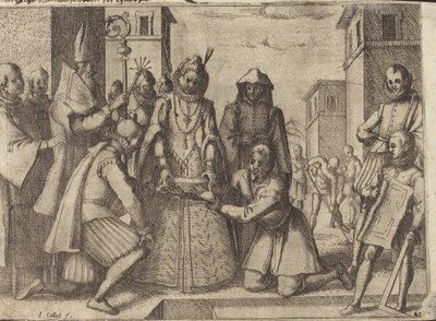 Královna pokládající první kámen pro kostel klarisek ve Španělsku [verso] od Jacques Callot