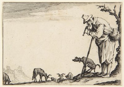 Pastýř hrající na flétnu od Jacques Callot