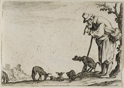 Pastýř hrající na flétnu, z The Caprices od Jacques Callot