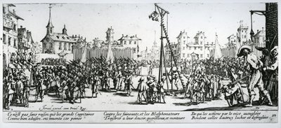 Strappado, deska 10 z „The Miseries and Misfortunes of War“, vyryla Israel Henriet (c.1590-1661) 1633 od Jacques Callot