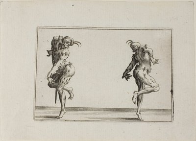 Dva pantaloni se otáčejí zády, z knihy Caprices od Jacques Callot