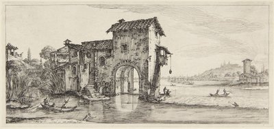 Vodní mlýn, ze série Paysages Gravées pour Jean de Médicis, Paysages Dessinés à Florence od Jacques Callot