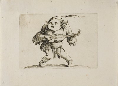 Rozkolísaný muž hrající na kytaru, z Varie Figure Gobbi od Jacques Callot