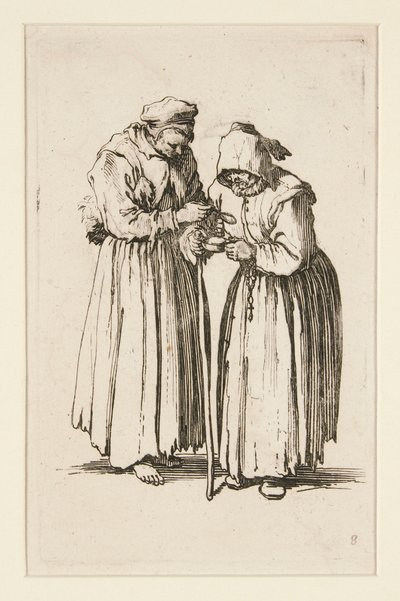 Dvě žebráky, z The Beggars (Les deux mendiantes) od Jacques Callot