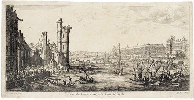 Pohled od řeky Seiny na Louvre vpravo... (lept) od Jacques Callot