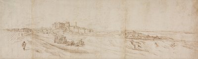 Pohled na Castello Bracciano poblíž Říma s trenérem a postavami od Jacques Callot
