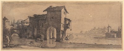 Vodní mlýn, list č. 3 ze série „Čtyři krajiny“ od Jacques Callot