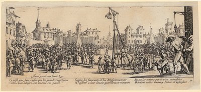 Houpací šibenice, list 10 ze série „Šedé stránky války“ od Jacques Callot