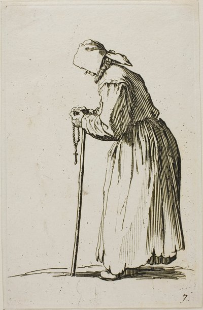 Žena žebrák s růžencem, deska sedm z The Beggars od Jacques Callot
