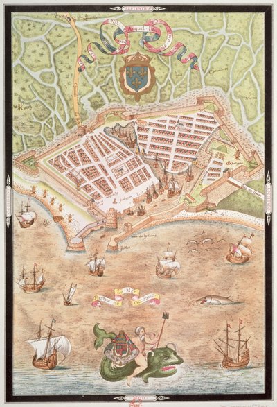 Fascimile plánu Le Havru z roku 1583 z knihy "Les Premiers Oeuvres de Jacques Devaulx Pillote en la Marine". od Jacques Devaulx