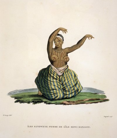 Tanečnice z ostrova Maui na Havajských ostrovech, rytina Parfaita Augranda (nar. 1782) od Jacques Etienne Victor Arago