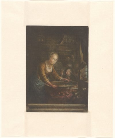 Mladá žena krájení cibule od Jacques Fabien Gautier Dagoty (attributed to)