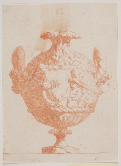 Dekorativní váza se dvěma hlavami a dvěma putti. Zkopírujte podle pl. 19 v soupravě váz navržených Saly v roce 1746. "Vasa a se inventa..." od Jacques Francois Joseph Saly