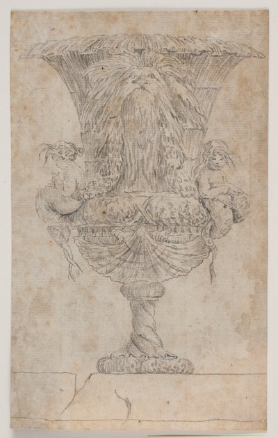 Dekorativní váza se dvěma putti (mořské panny?). Kopie po úpravě (pl. 9) v soupravě váz, které Saly nakreslil v roce 1746. "Vasa a se inventa..." od Jacques Francois Joseph Saly