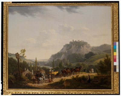Ryhmä matkustajia maisemassa od Jacques Francois Joseph Swebach