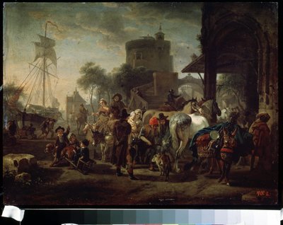 The horse fair (A horse fair). Obraz Jacques-Francois (Jacques Francois) Joseph Swebach (1769-1823). Olej na plátně, 24 x 42 cm od Jacques Francois Joseph Swebach