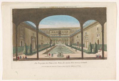 Pohled na nádvoří s fontánami Alhambra v Granadě Les bains des enciens rois Mores, granát (název na předmětu) od Jacques Gabriel Huquier