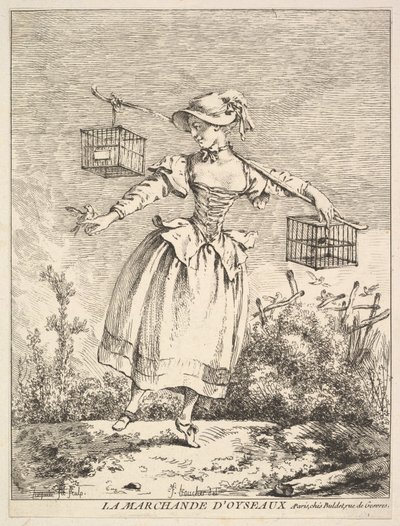 Obchodník s ptáky, 18. století. od Jacques Gabriel Huquier