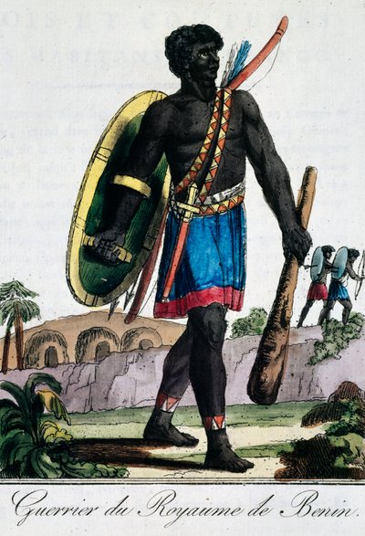 Warrior from Benin Africa, rytina z Travelling encyklopedie od Jacques Grasset de Saint Sauveur
