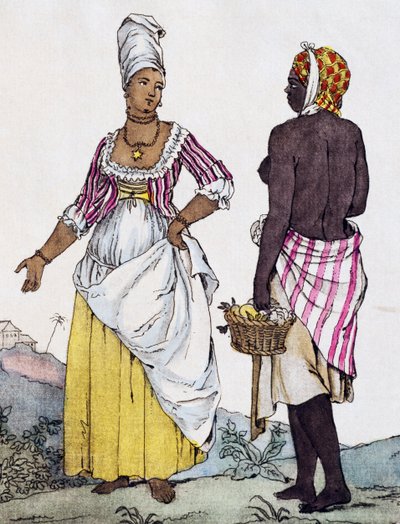 Černoška a mulatka ze Santo Dominga, barevná rytina z kresby od Labrousse od Jacques Grasset de Saint Sauveur