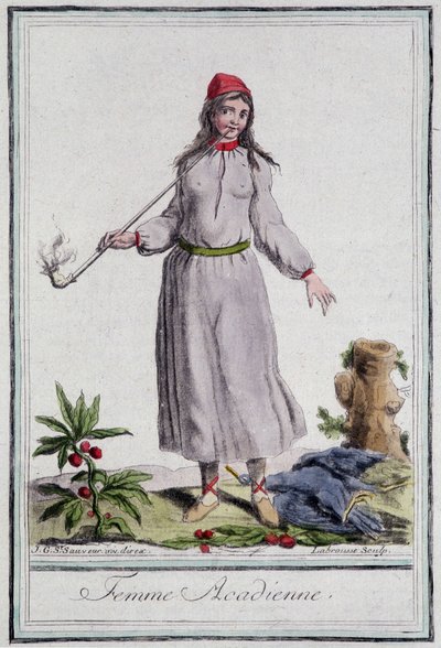 Acadian woman - in “”Encyclopedia of travels”” od Grasset St Sauveur, ed. 1796 od Jacques Grasset de Saint Sauveur