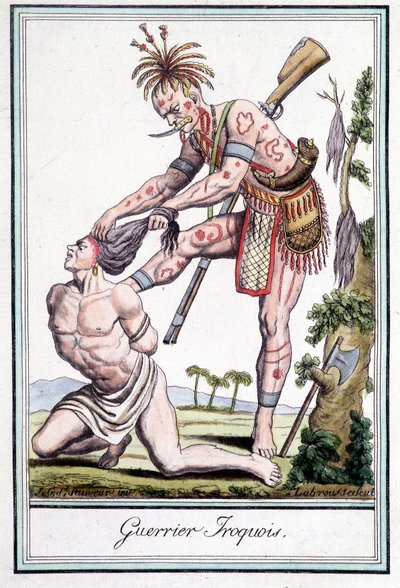 Irokézský válečník skalpuje svého nepřítele – v „Encyklopedii cest““ od Grasset St Sauveur, Paříž od Jacques Grasset de Saint Sauveur