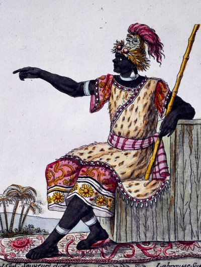 King of Loango, barevná rytina z kresby Labrousse (aktivní 1796), z Encyklopedie plaveb, Jacques Grasset de Saint-Sauveur (1757-1810) od Jacques Grasset de Saint-Sauveur