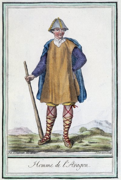 Muž z Aragonie (Španělsko) - v “”Encyklopedie cest”” od Grasset St Sauveur, ed. 1796 od Jacques Grasset de Saint-Sauveur