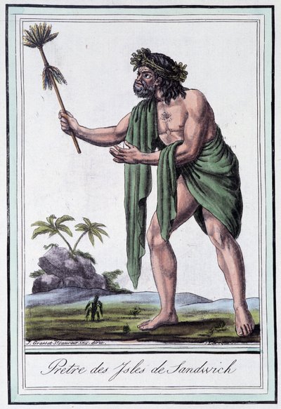 Kněz Sandwichových ostrovů – v “”Encyklopedie cest”” od Grasset Saint Sauveur, ed. Paříž 1796 od Jacques Grasset de Saint-Sauveur