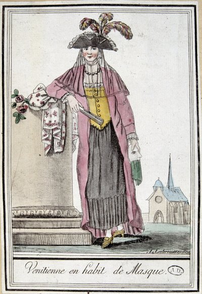 Benátčanka v masce – v „“Encyklopedie cest”” od Grasset Saint Sauveur, ed. Paříž 1796 od Jacques Grasset de Saint-Sauveur