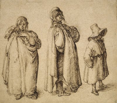 Dvě studie romské ženy a romského chlapce ve velkém klobouku, kolem roku 1605 od Jacques II de Gheyn