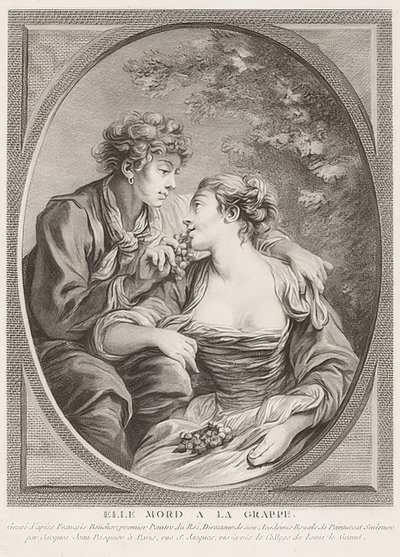 Elle mord à la grappe (Umírá na hrozny). 1768 od Jacques Jean Pasquier
