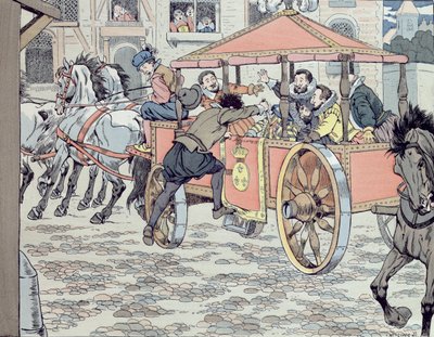 Zavraždění Henriho IV Francoisem Ravaillacem v rue de la Ferronerie dne 14. května 1610, kolem roku 1900 od Jacques Marie Gaston Onfray de Breville (Job)