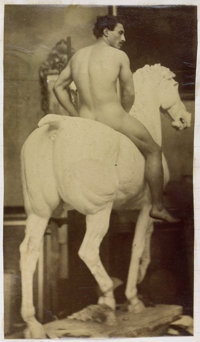 Studie modelu mužského aktu, sedícího na sádrovém koni, v ateliéru Jacquese de Lalaing, možná přípravná studie pro Jezdecký portrét, Museum of Fine Arts Gent od Jacques Lalaing (attributed to)