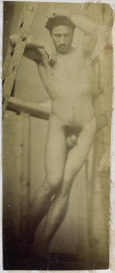 Studie modelu mužského aktu, visícího na dřevěném lešení, v ateliéru Jacquese de Lalaing od Jacques Lalaing (attributed to)