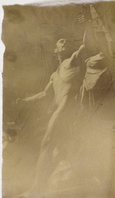 Studie modelu mužského aktu na lešení při pohledu zespodu v dílně Jacquese de Lalainga od Jacques Lalaing (attributed to)