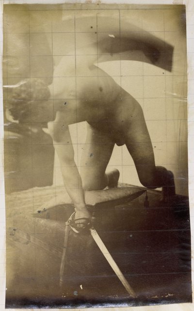 Studie modelu mužského aktu, na kolenou s mečem a štítem v rukou, v dílně Jacquese de Lalaing od Jacques Lalaing (attributed to)