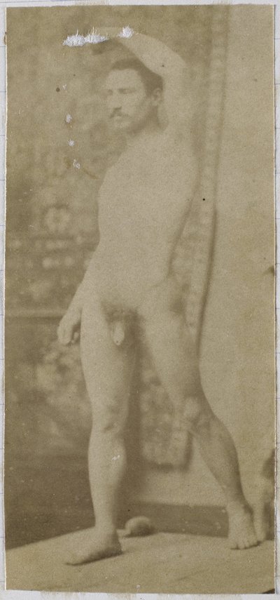 Studie modelu mužského aktu, stojícího a viděného šikmo zepředu, v ateliéru Jacquese de Lalaing od Jacques Lalaing (attributed to)