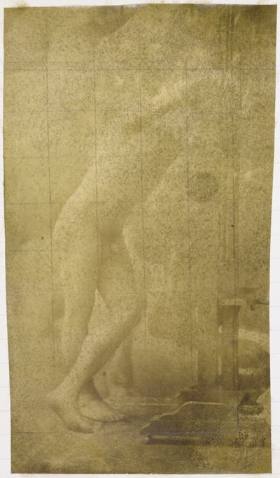 Studie modelu mužského aktu, stojícího a opírajícího se o stojan, v ateliéru Jacquese de Lalaing od Jacques Lalaing (attributed to)
