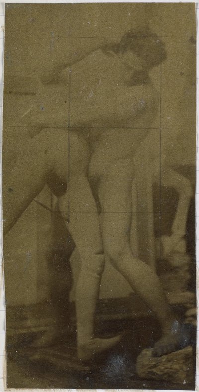 Studie modelu mužského aktu, stojícího a zápasícího s figurínou, v ateliéru Jacquese de Lalainga, možná předběžná studie k obrazu Zápasníci od Jacques Lalaing (attributed to)