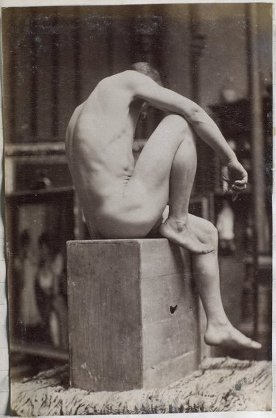 Studie modelu mužského aktu, sedícího a viděného ze strany, v ateliéru Jacquese de Lalaing od Jacques Lalaing (attributed to)